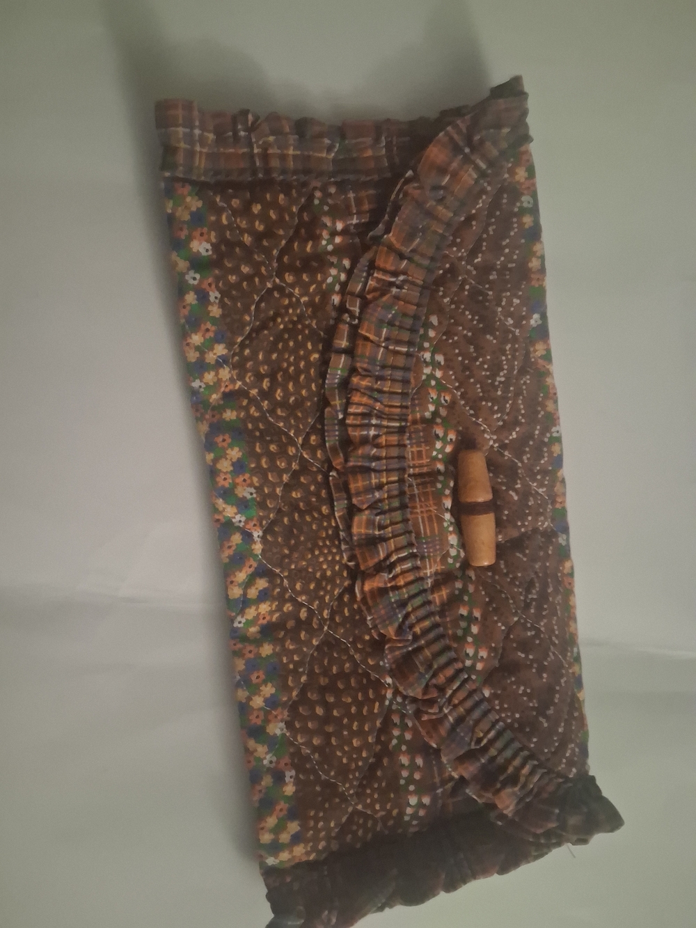 Kids Brown Floral Quilted Bag with Ruffle Trim